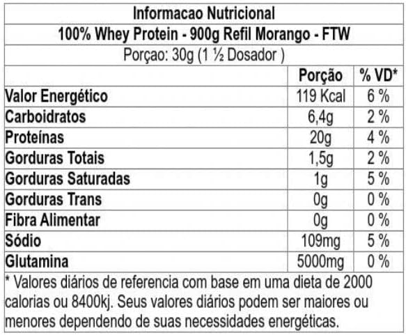 Fitoway FTW 100% WHEY REFIL 900g - SABOR MORANGO