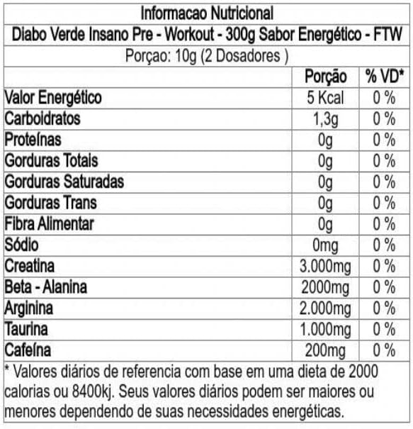 Diabo Verde - Pré Treino, Fitoway, 300 G