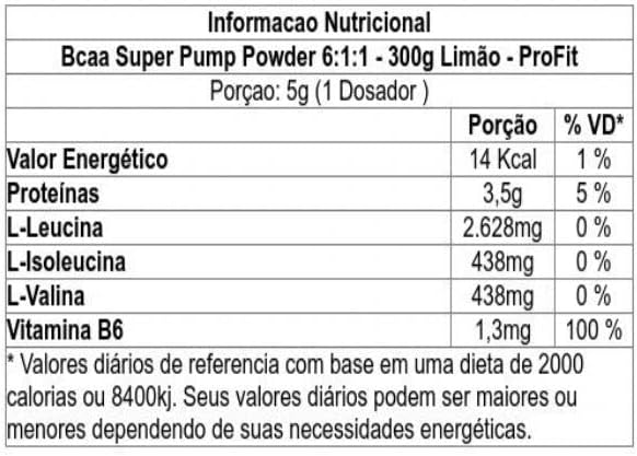 Profit Bcaa 6.1.1 Super Pump - Pote 300G - Limão