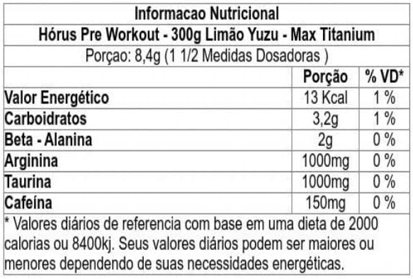 Pré treino Horus Pote 300G Sbor Limão Yuzu, Max Titanium