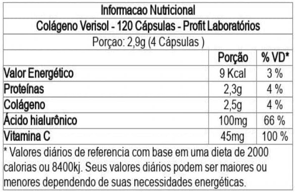 Colágeno Verisol - 120 Cápsulas - Profit Laboratórios