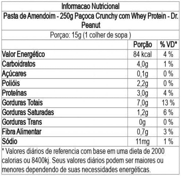 Dr. Peanut Pasta De Amendoim - 250G Paçoca Crunchy Com Whey Protein