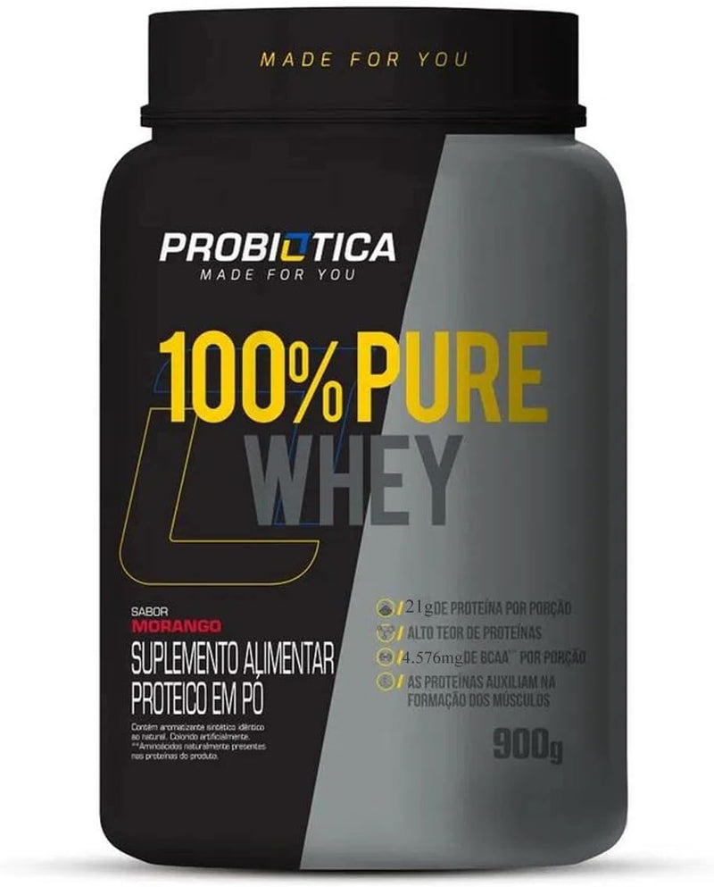 Probiótica 100% Pure Whey Nova Fórmula - 900G Morango