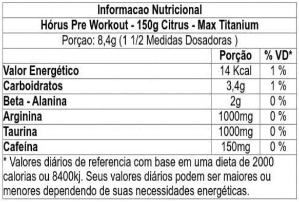 Max Titanium Hórus Pre Workout - 150G Citrus