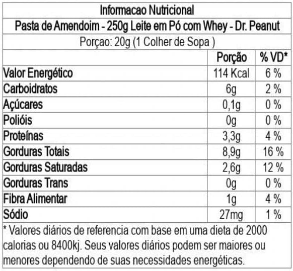 Pasta de Amendoim - 250g Leite em Pó com Whey - Dr. Peanut