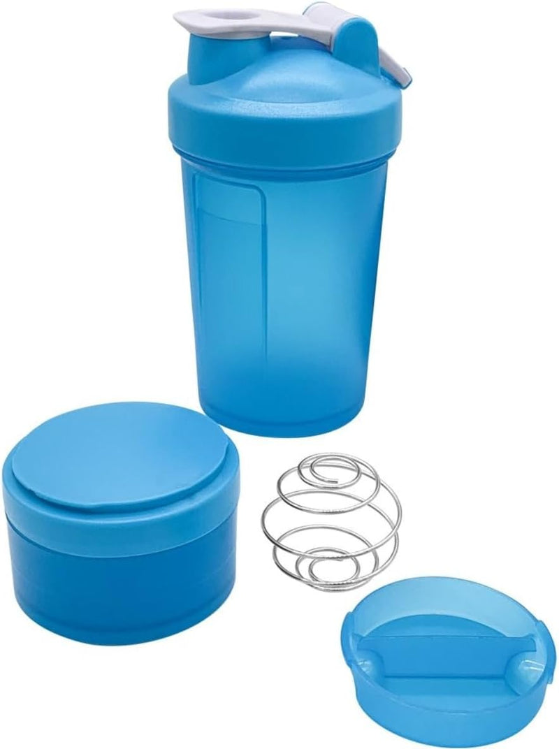 Coqueteleira Shaker Academia Compartimento Suplementos Divisórias 450ml (Azul Claro)