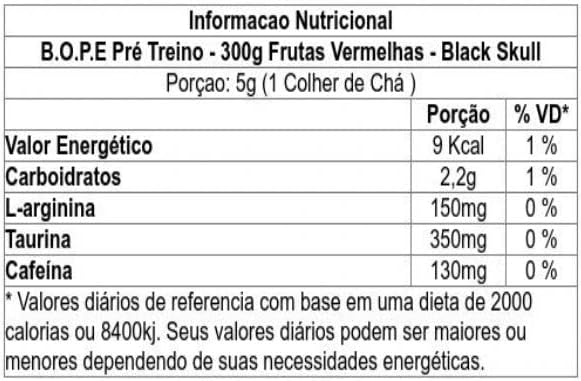 B.O.P.E Pré Treino - 300G Frutas Vermelhas - Black Skull, Black Skull