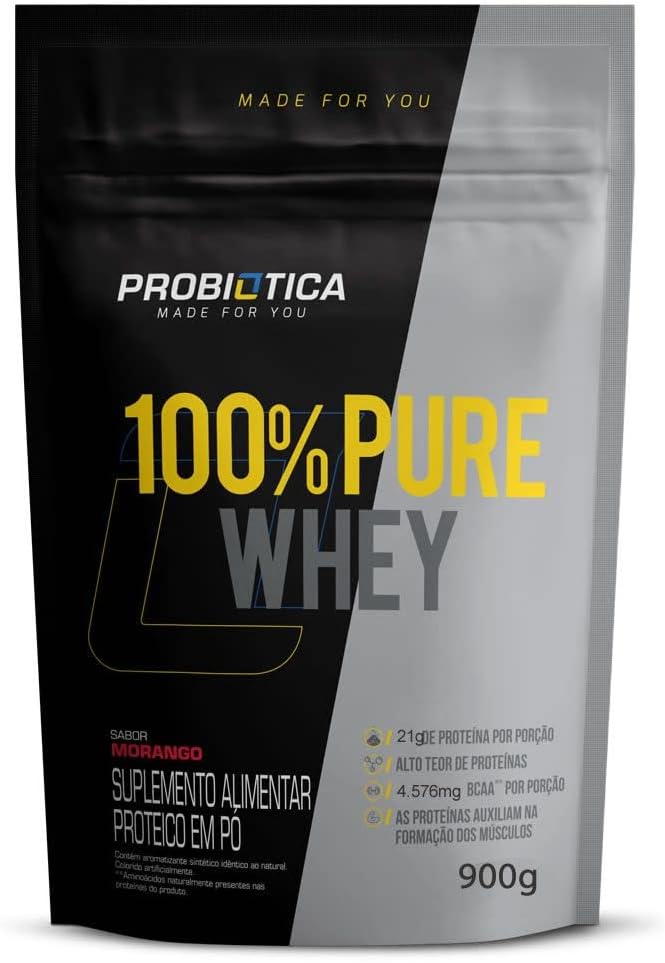 Probiótica 100% Pure Whey Refil (900G) Morango