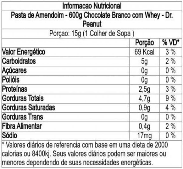 Dr. Peanut Pasta De Amendoim sabor chocolate branco (600G)
