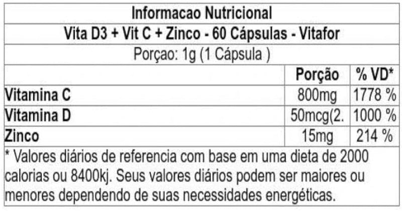 Vitafor - Vita D3 + Vita C + Zinco - 60 Cápsulas