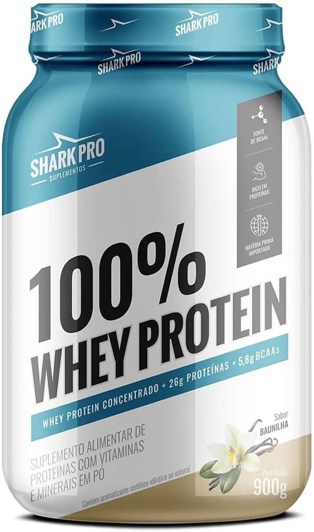 Sharkpro Whey Protein 100% Pote 900G Sabor Baunilha