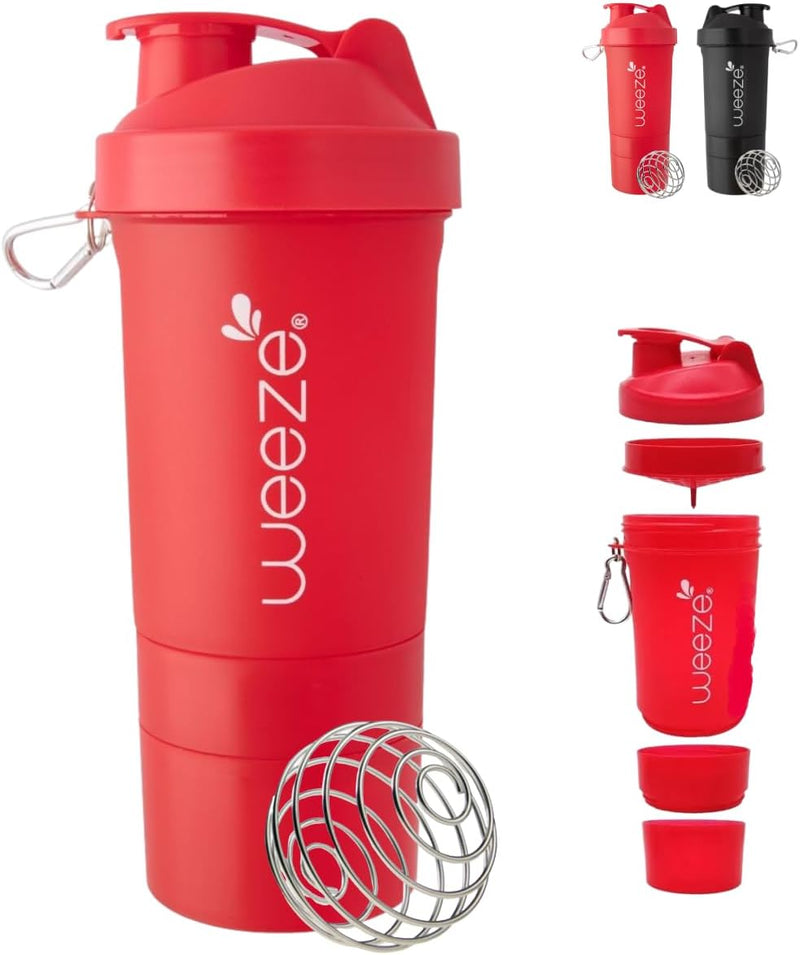 Coqueteleira Shaker Academia Compartimento Suplementos Divisórias 500ml (Vermelho