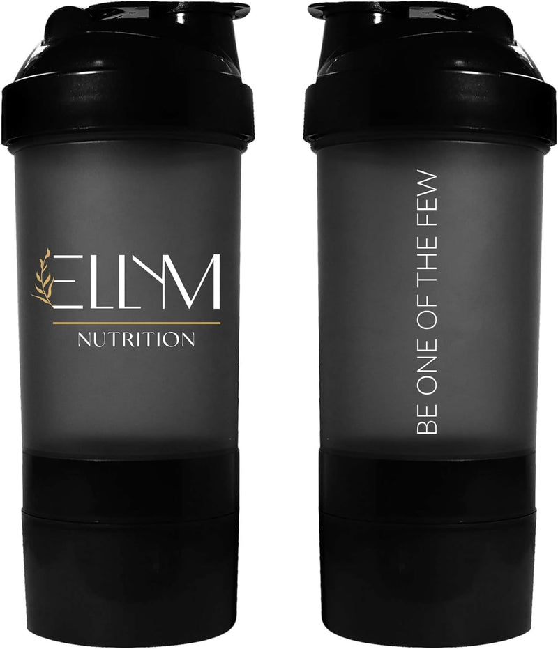 Coqueteleira Shakeira Garrafinha Copo Academia Com Porta Comprimido e Whey 500ml Preta Ellym Nutrition