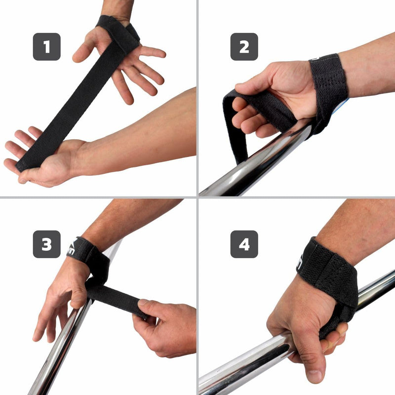 Straps Musculação Muvin – 1 Par – 60cm de Comprimento – Exercícios – Academia – Treino – Levantamento de Peso – Proteção - Haltere - Resistente – Confortável - Luva – Algodão – Leve – Compacto, Preto
