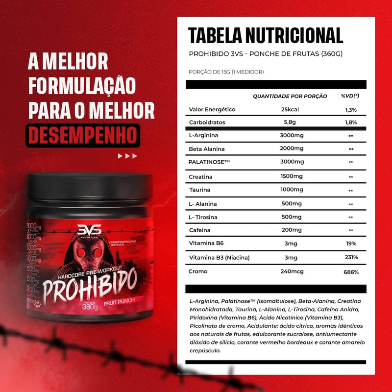 Pré-Treino Prohibido 3VS Nutrition -360g