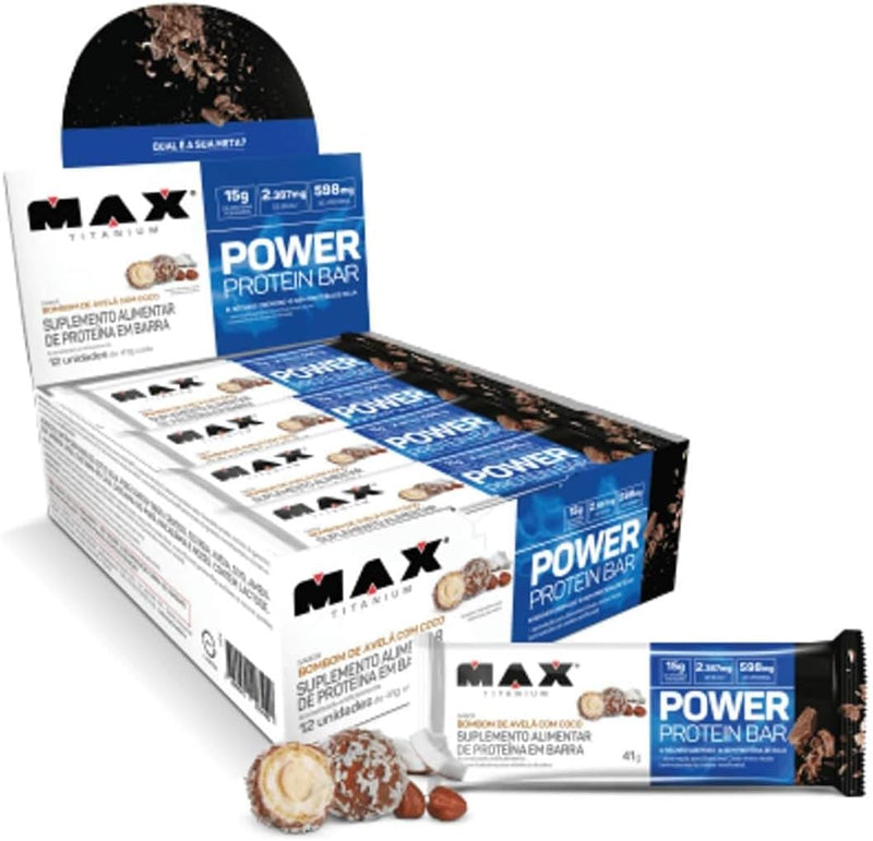 Max Titanium Power Protein Bar - 12 Unidades 41G Bombom De Avelã Com Coco