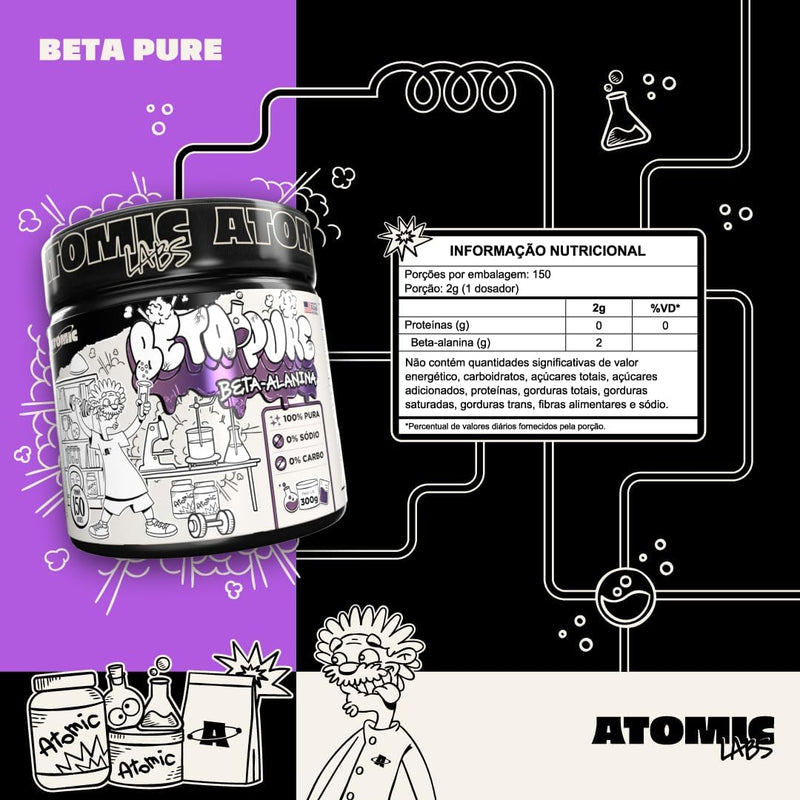 Beta-Alanina - 100% Pura - 300g - Beta Pure - Atomic Labs