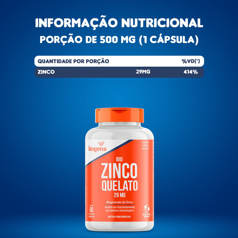 Bio Zinco Quelato 29mg Quelado 60 Cápsulas Biogens
