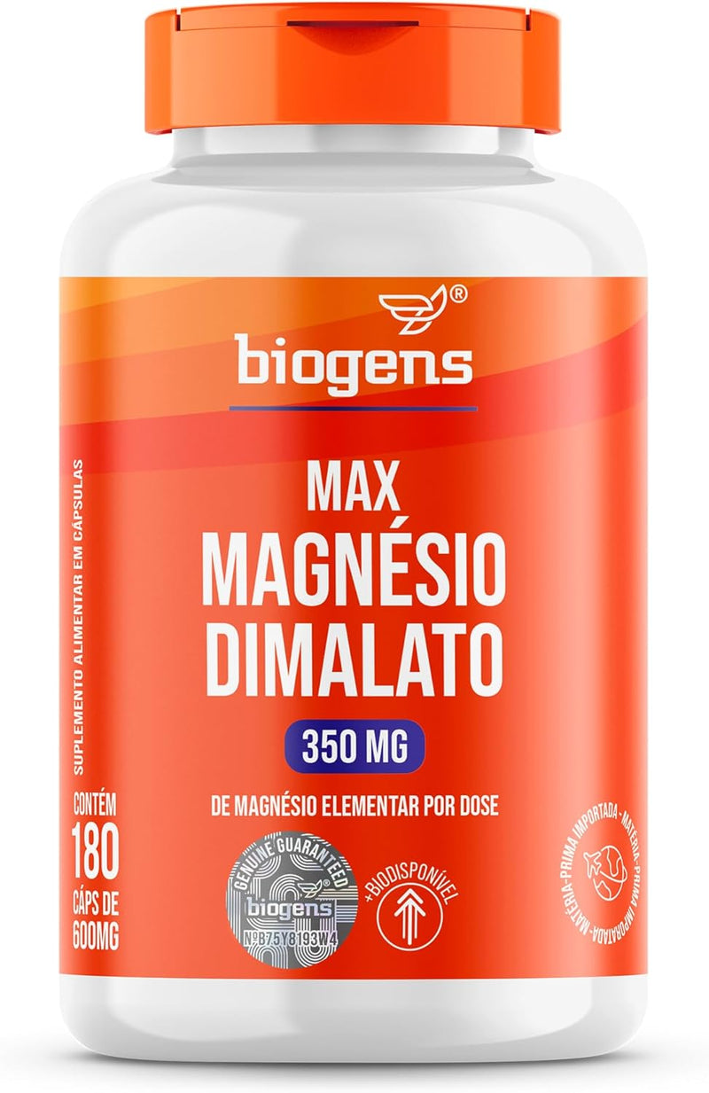 Max Magnésio Dimalato, 350mg de magnésio elementar por dose, 180 cápsulas, Biogens