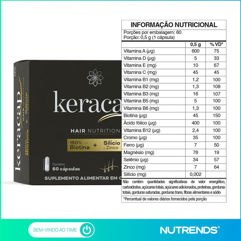 Nutrends Keracap Hair Nutrition Biotina + Silício + Mix De Vitaminas 60 Cápsulas