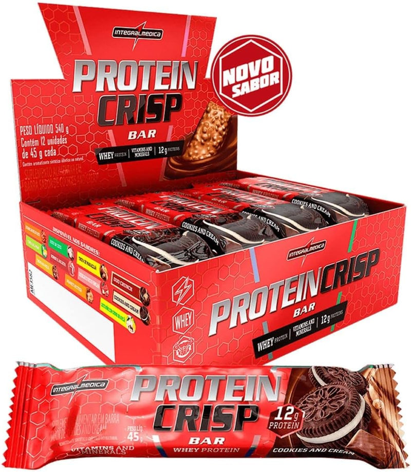 Integralmedica Protein Crisp Bar - 12 Unidades 45G Cookies And Cream - Integralmédica