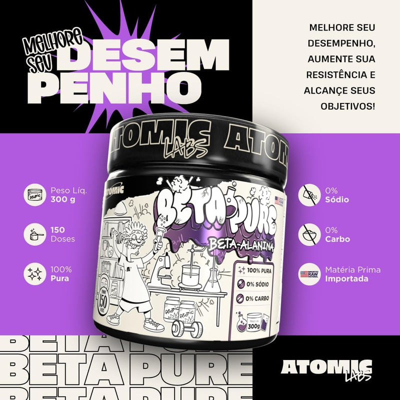 Beta-Alanina - 100% Pura - 300g - Beta Pure - Atomic Labs