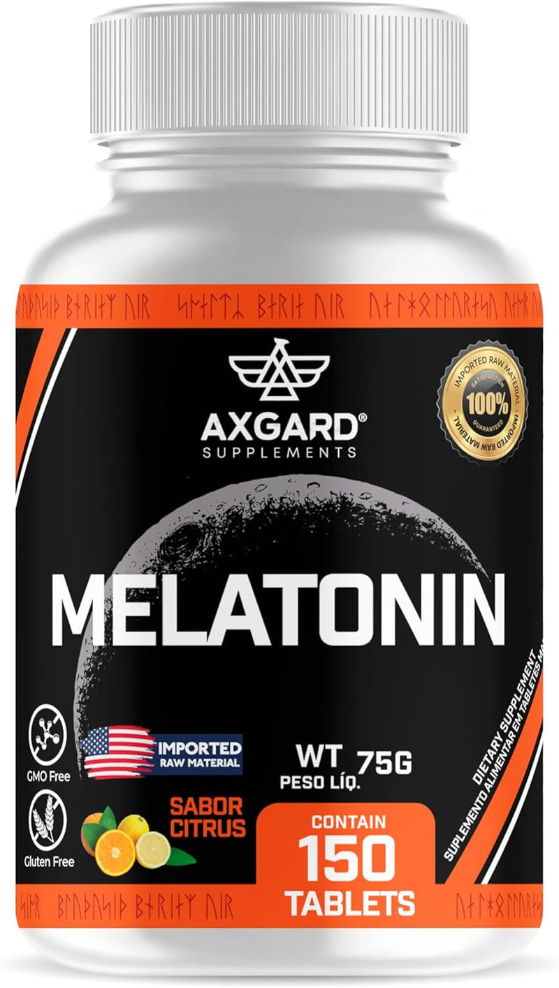 Melatonin - Melatonina Mastigável - 150 Tabletes - Importada - Sabor suave Citrus Laranja com Acerola- Axgard Supplements