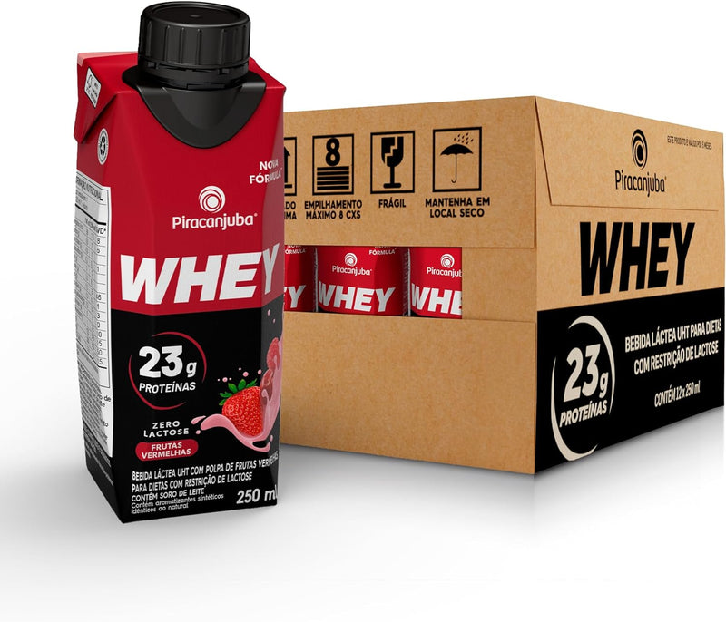 Pack de Whey Zero Lactose Frutas Vermelhas 23g Piracanjuba 250ml – 12 Unidades