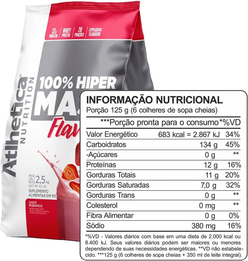 100% Hiper Mass Flavour 2,5Kg Morango, Atlhetica Nutrition