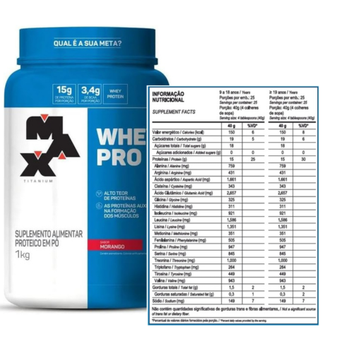 Combo Whey Pro 1kg Morango + Creatina 150g + Coqueteleira Max Titanium