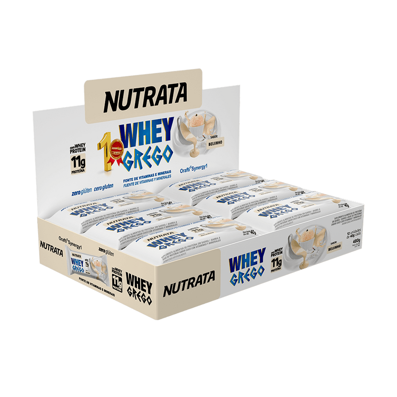 Barras de proteína whey grego sabor beijinho 12unidades de 40g